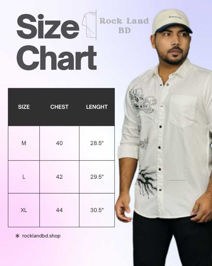 men casual shirt, dragon print shirt, white printed shirt men, premium casual shirt bd, stylish men shirt, rock land bd shirt, printed shirt for men, fashion shirt bangladesh