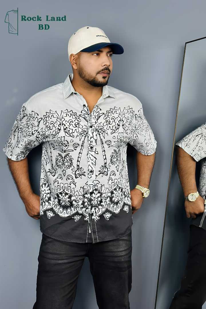 men drop shoulder shirt, half sleeve shirt bd, printed casual shirt men, stylish men shirt Bangladesh, premium men shirt BD, summer shirt for men, trendy half shirt, men fashion Bangladesh, casual we