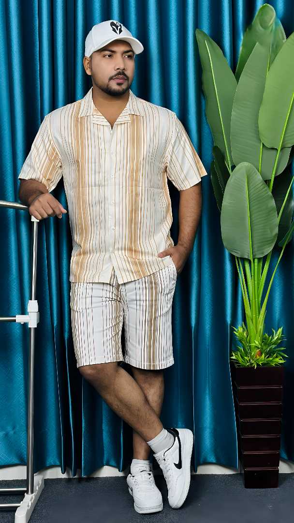 men co ord set bd, striped co ord set men, cuban collar shirt bd, men summer outfit bd, shirt and shorts set men, relaxed fit co ord set, men fashion bd, summer co ord set bangladesh, stylish men out