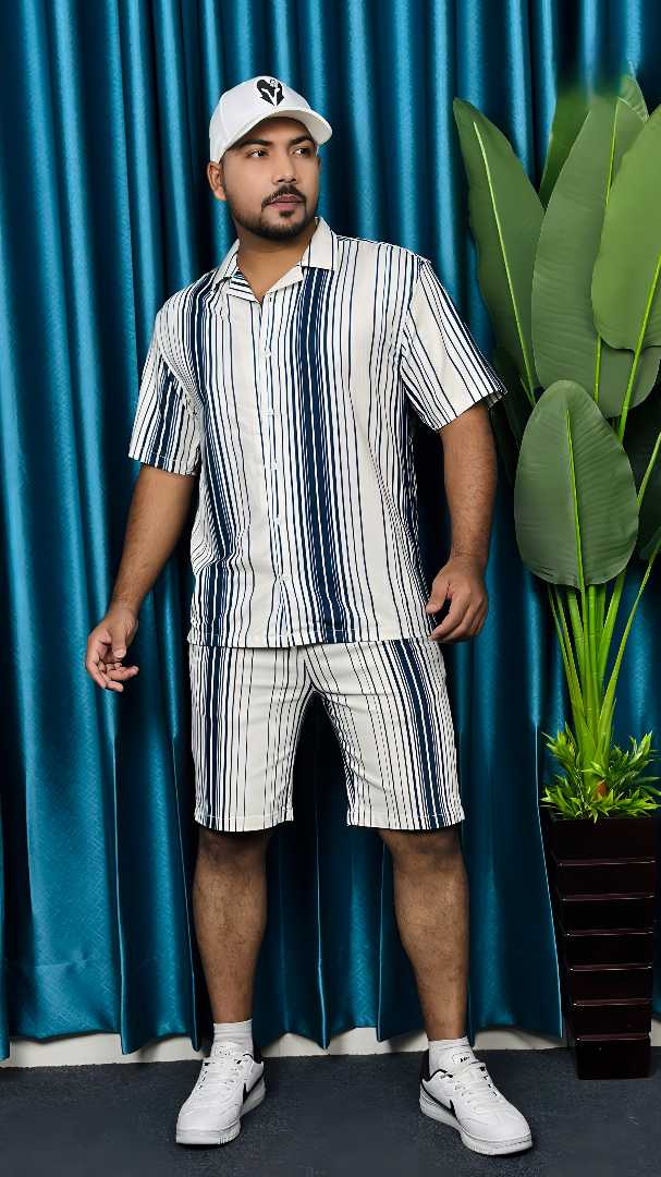 men co ord set bd, striped co ord set men, cuban collar shirt bd, men summer outfit bd, shirt and shorts set men, relaxed fit co ord set, men fashion bd, summer co ord set bangladesh, stylish men out