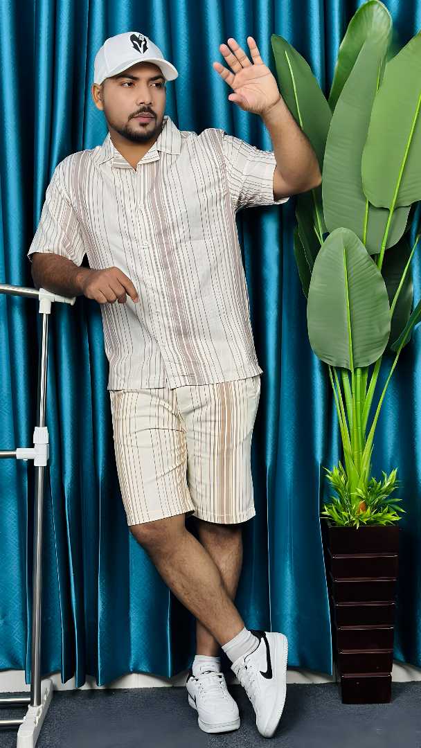 men co ord set bd, striped co ord set men, cuban collar shirt bd, men summer outfit bd, shirt and shorts set men, relaxed fit co ord set, men fashion bd, summer co ord set bangladesh, stylish men out