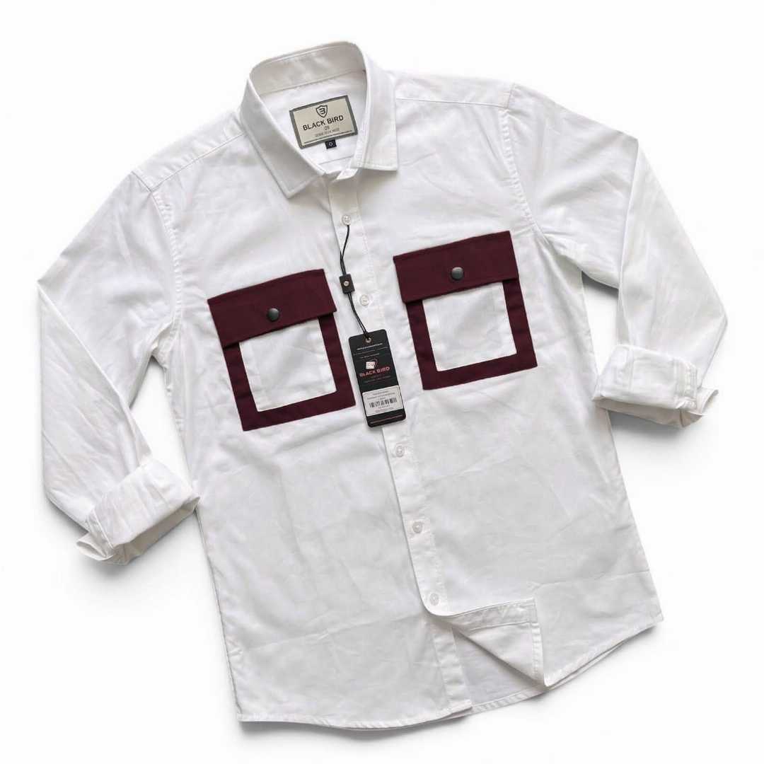 men white shirt, stylish casual shirt men, full sleeve shirt Bangladesh, contrast pocket shirt, fashion shirt for men, white slim fit shirt, trendy men shirt, Rock Land BD shirt, premium casual shirt